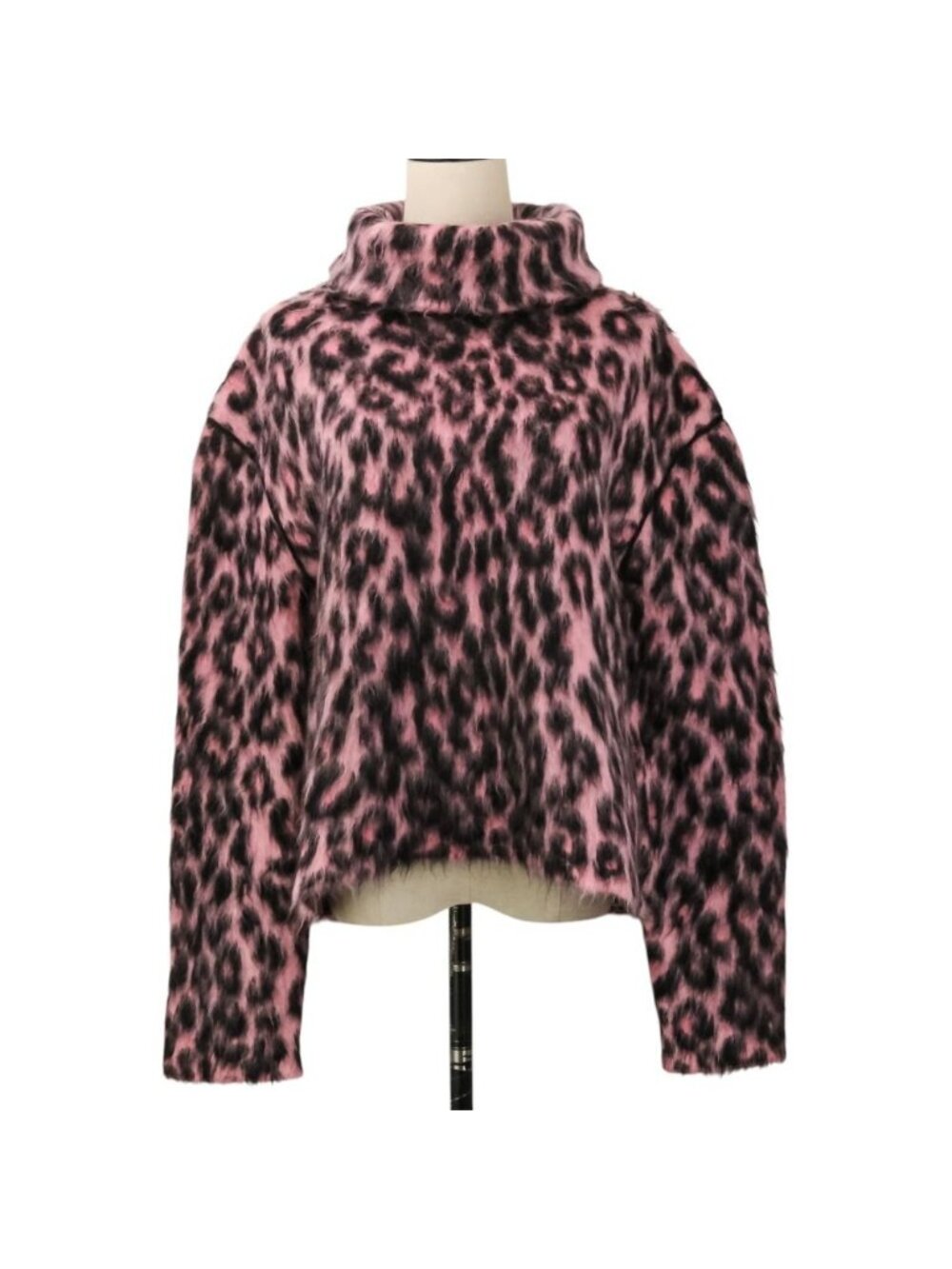 Celine Phoebe Philo Era Leopard Mohair Shaggy Knit Chunky Sweater Pink Black M